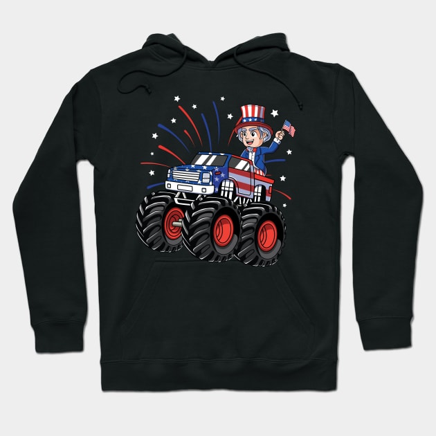 Uncle Sam Riding Monster Truck 4th of July Hoodie by HCMGift